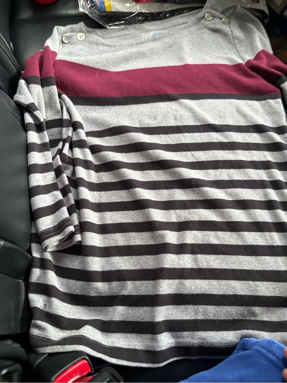 croft & barrow Gray, Black & Burgundy Striped Long Sleeve Tee